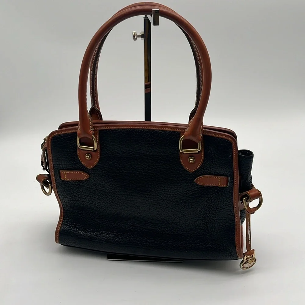 Vintage Dooney & Bourke Navy Double Buckle Leather Double Handle Satchel BLEMISH
